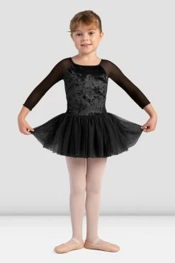 Brand new ⌛ BLOCHSTORE-US 👧 Girls Kelsey Velvet 3/4 Sleeve Tutu 👗 Dress Black ✔️