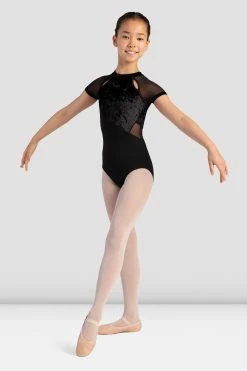 Hot Sale ⭐ BLOCHSTORE-US 👧 Girls Sasha Velvet Mock Neck Leotard Black 🔔