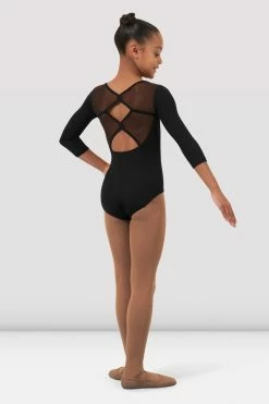 Coupon ⌛ BLOCHSTORE-US 👧 Girls Gemma 3/4 Sleeve Leotard Black 🤩 -Children Dancewear Sales CL4626 BLK Back