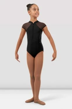 New ⌛ BLOCHSTORE-US 👧 Girls Vanessa Zipper Leotard Black ⭐