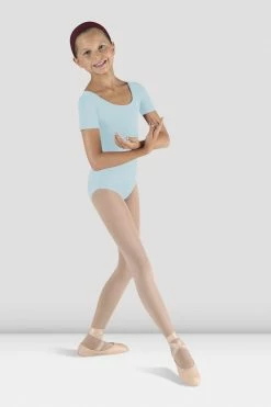 Outlet 🛒 BLOCHSTORE-US 👧 Girls Short Sleeve Round Neck Leotard Pastel Blue 🔔