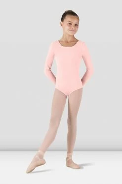 Flash Sale 👏 BLOCHSTORE-US 👧 Girls Basic Long Sleeve Leotard Light Pink 🔥