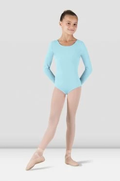 Wholesale 🔥 BLOCHSTORE-US 👧 Girls Basic Long Sleeve Leotard Pastel Blue 🔔