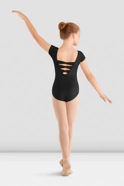 New 💯 BLOCHSTORE-US 👧 Girls Mirella Bow Cap Sleeve Leotard Black 😉